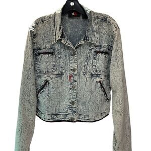 Mecca Distressed Gray Denim Jacket